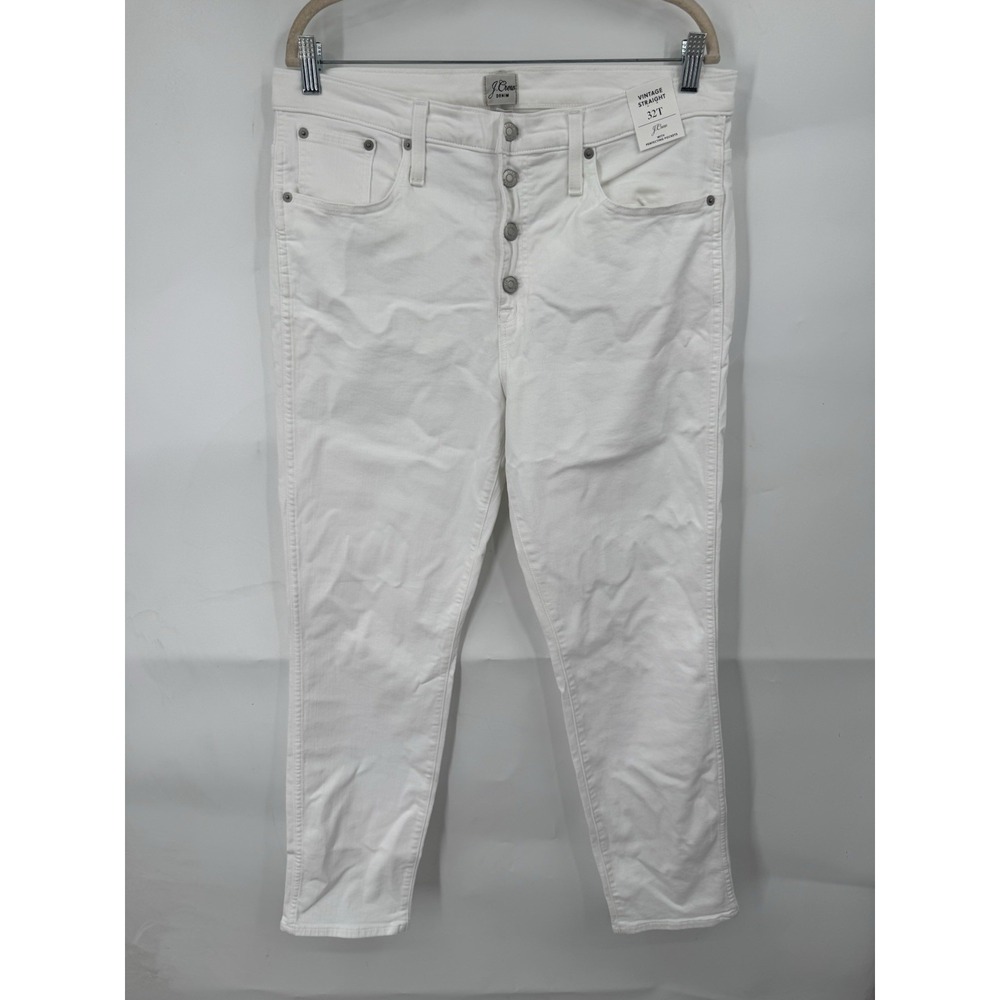 J. Crew Vintage Straight Button Fly Jean Women 32 Tall White NEW Preppy Denim‎